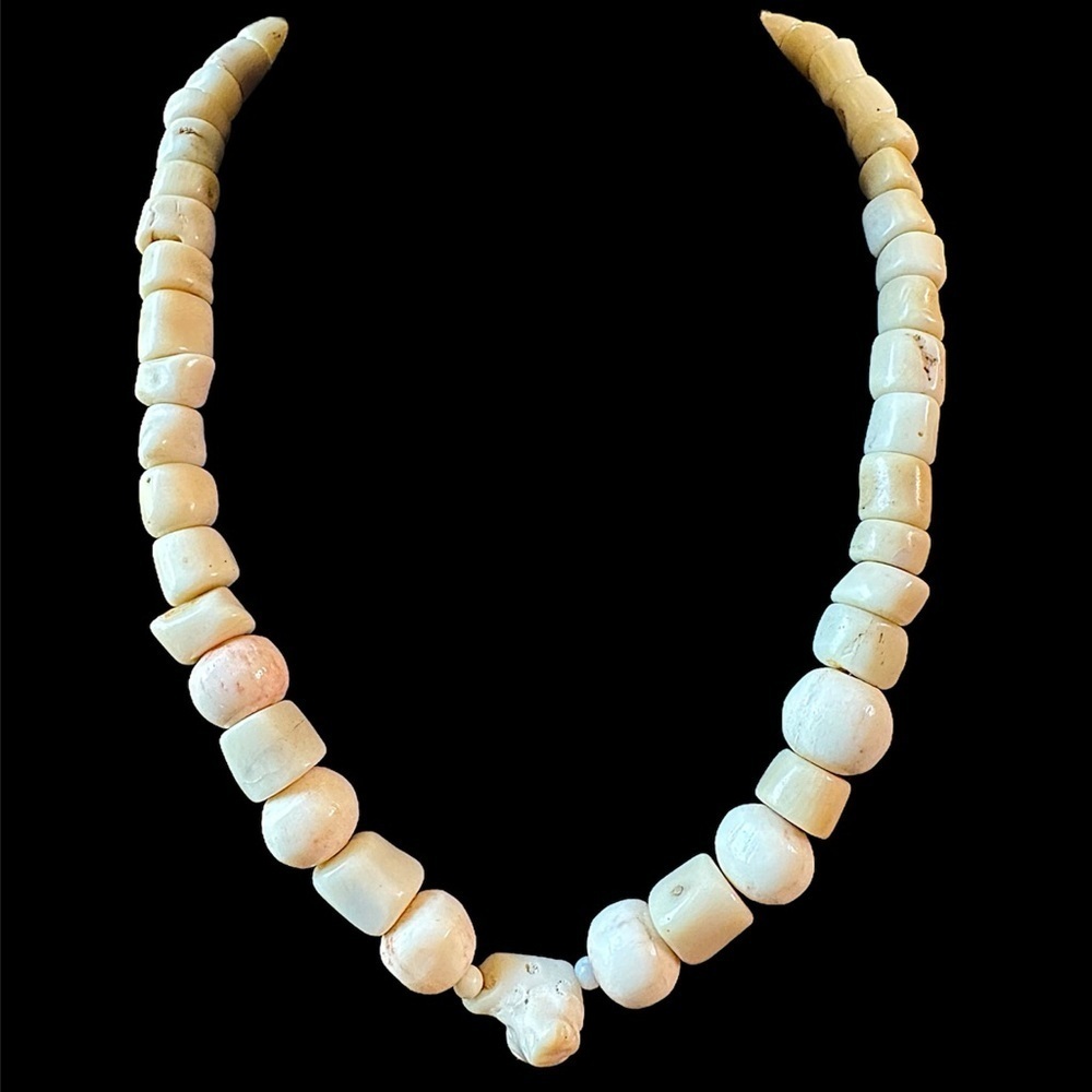 Antique Chinese Silver Angel Skin Coral Cream Blush Pink Bead Necklace